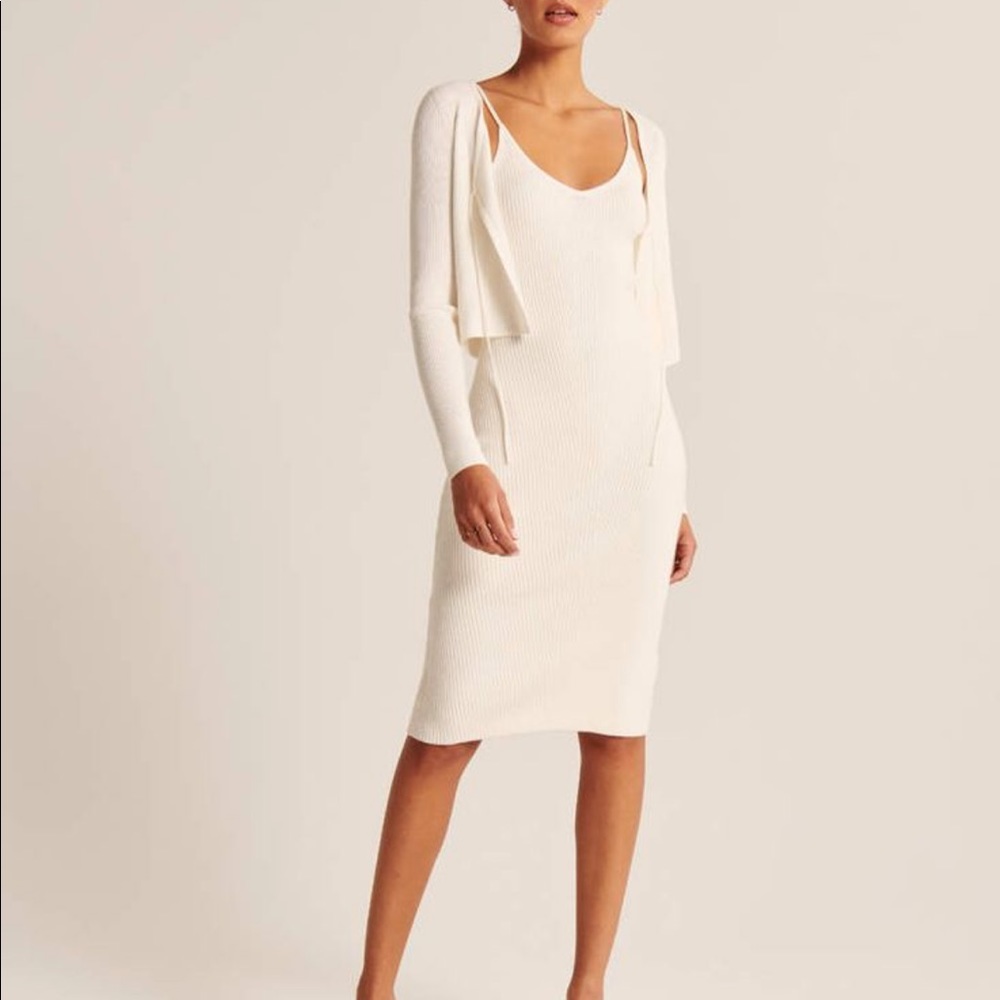Abercrombie midi slip sweater dress - off white XS